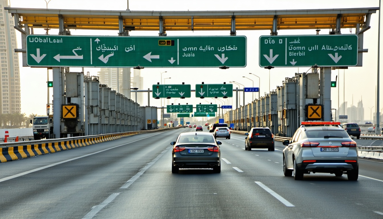 Modern vehicles passing through Dubai toll gate
