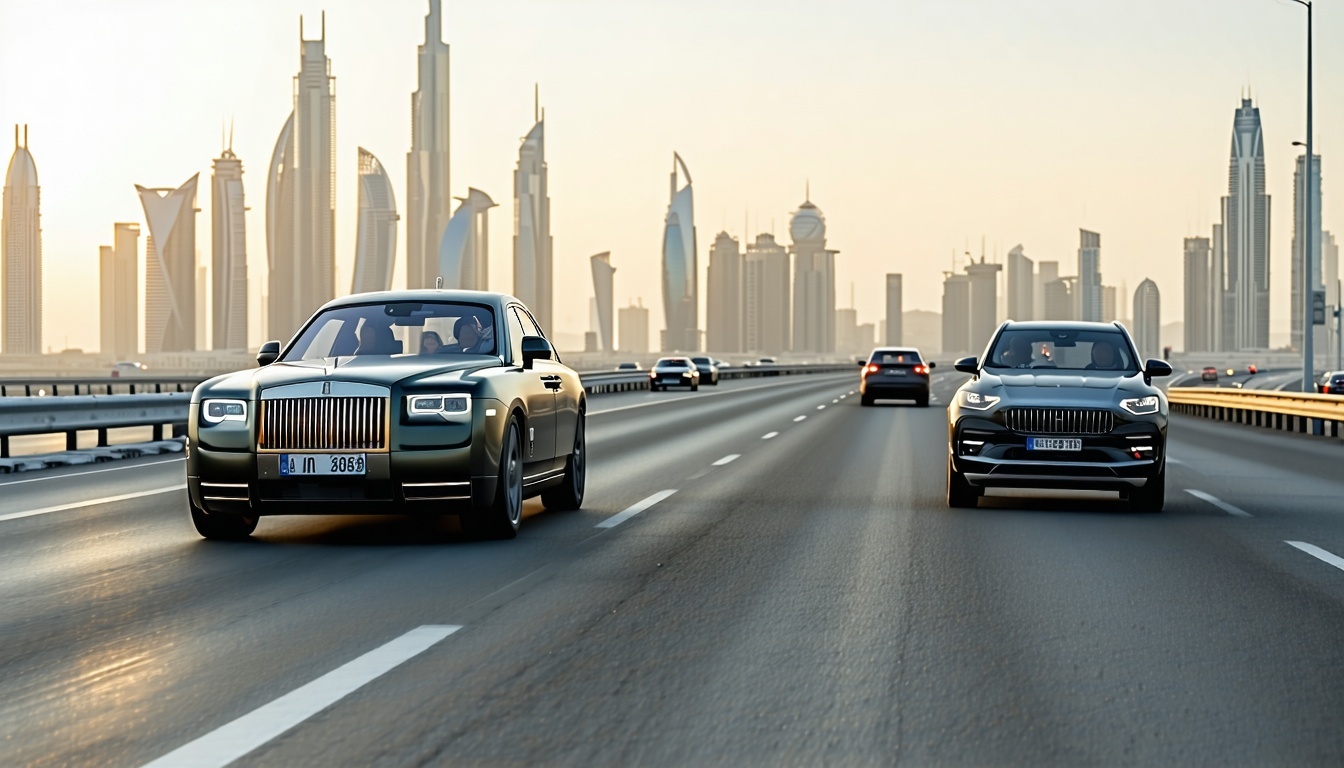 Luxury cars driving on Dubai toll roads